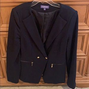 Navy blue blazer with gold details!